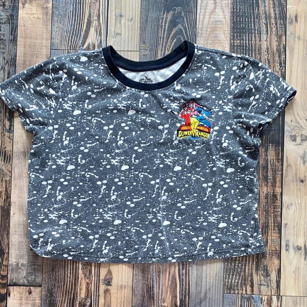 Power Ranger embroidered 90’s Black and White Speckled crop T-Shirt